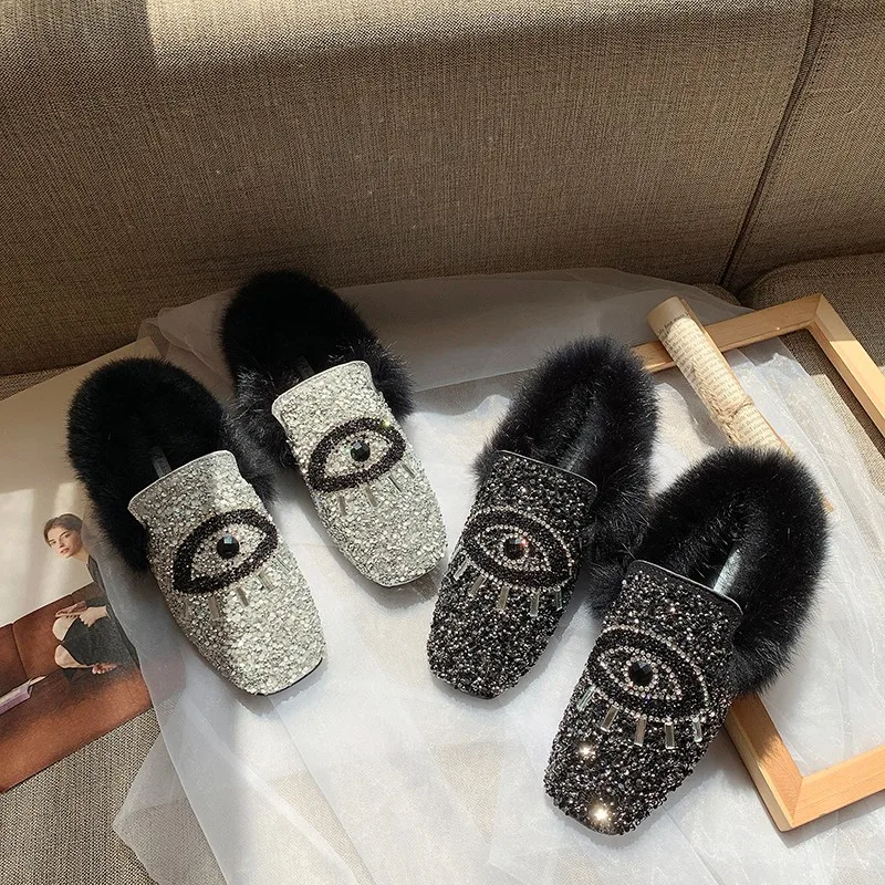 Дизайнерские женские блестящие туфли Muller с блестками брендовые зимние шлепанцы