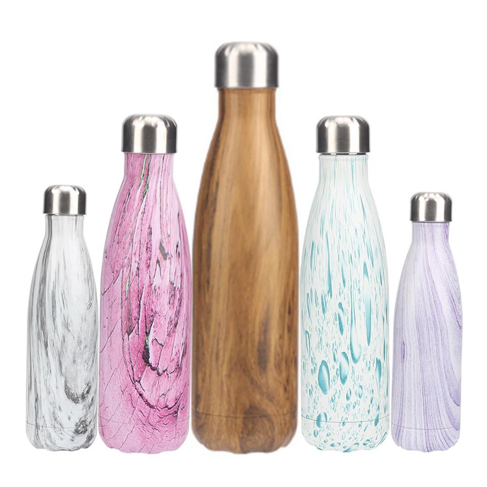 

500ML Double Wall Stainless Steel Insulated Vacuum Thermos Wood Grain Warm Cold Flask Hiking Camping Outdoor Sports Bottle