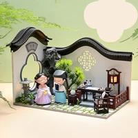diy dollhouse rotate music box miniature assemble kits doll house with furnitures wooden house toys for children christmas gift