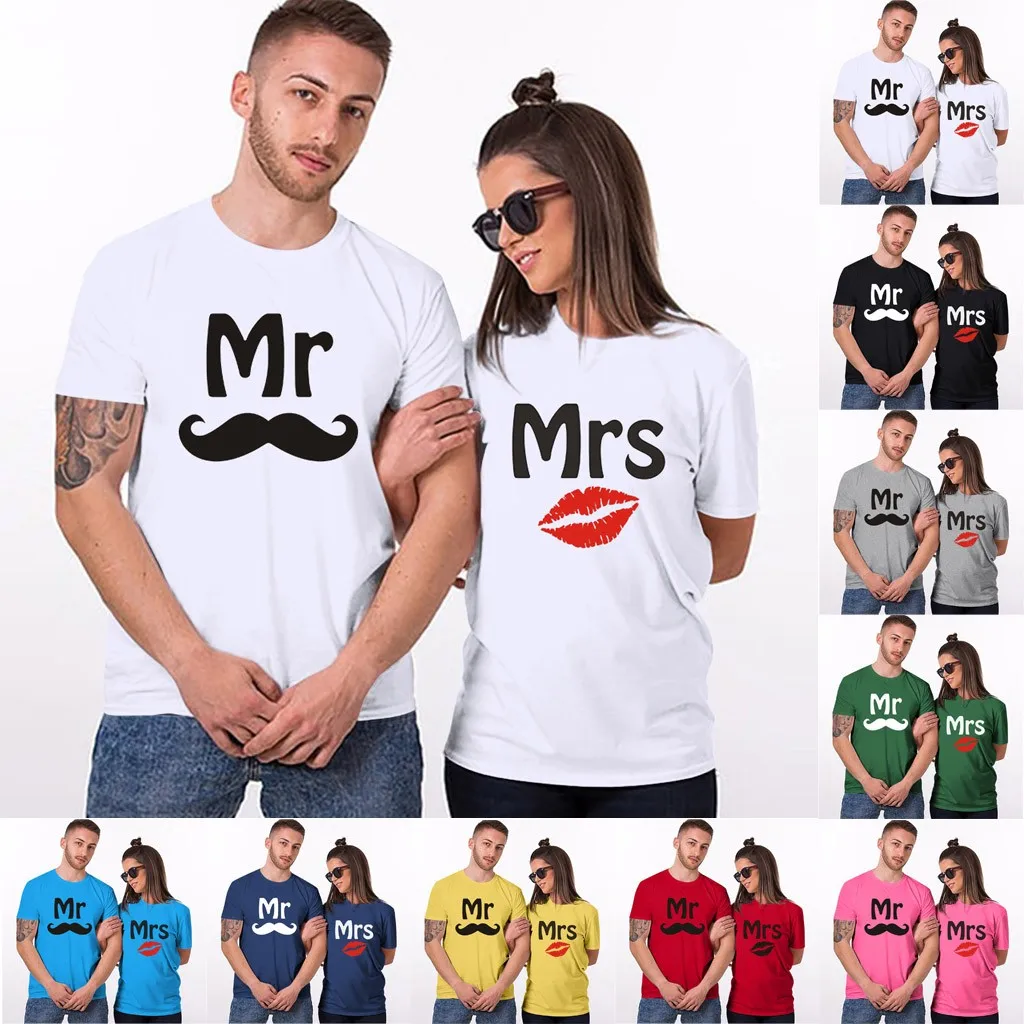 Enjoy the Spirit/Новые летние забавные парные футболки с принтом Mr mrs Love хлопковые