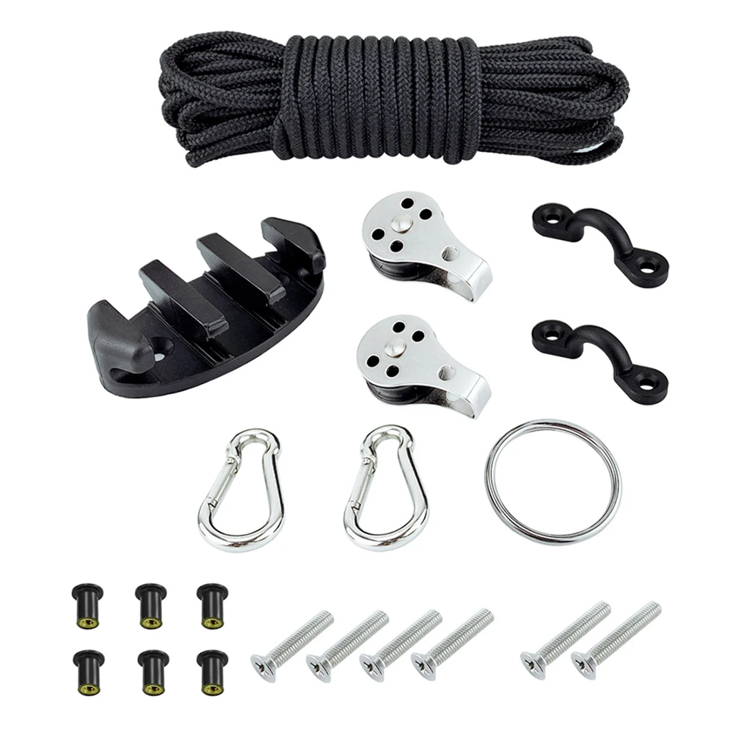 Kayak Canoe Anchor Trolley Kit w / 30 ft Line Pad Eye Metal Screws | Boat Accessories