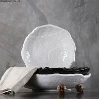10 inch round ceramic fruit dessert plate japanese creative stone pattern soup plate household tableware kitchen supplies