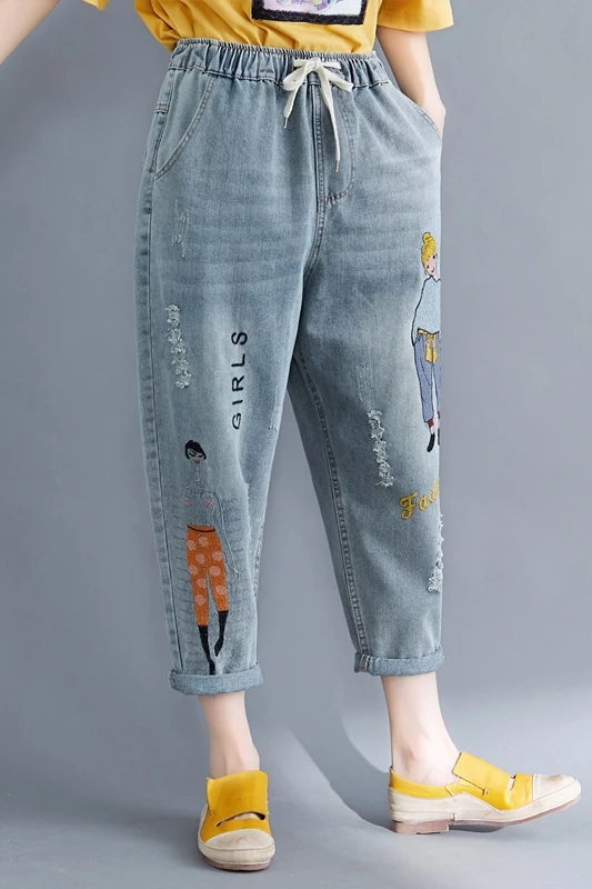 

Denim Harem Pants Women Comic cartoon character Casual Funny Jeans