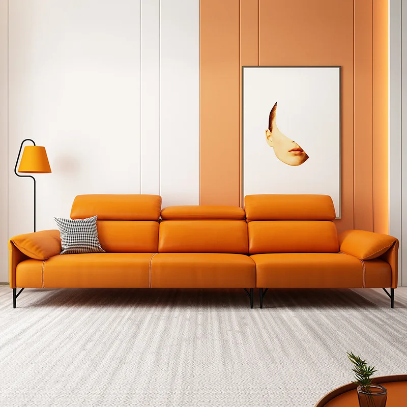 Кожаный диван итальянский минималистичный прямоугольный Трехместный