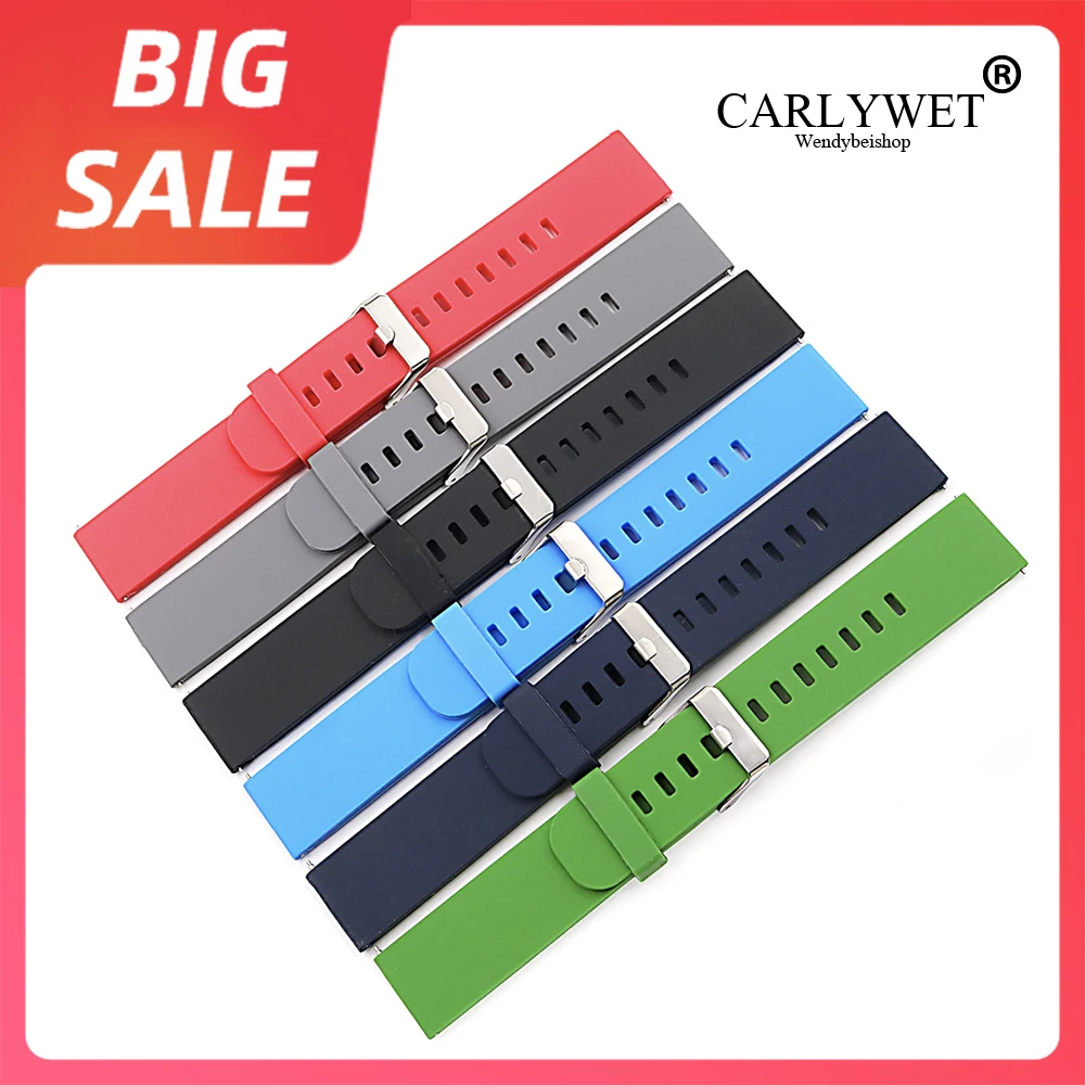 Ремешок для часов CARLYWET 18 20 22 мм зеленый водонепроницаемый силиконовый резиновый