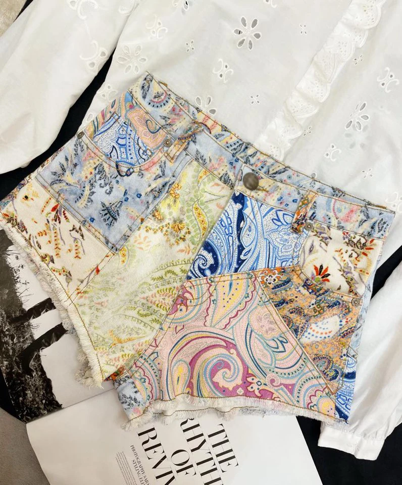 

New High Quality Printing Denim Shorts Bohemian Summer Haute Couture Chic Hit Color Women Bottom Female Beach Cotton European