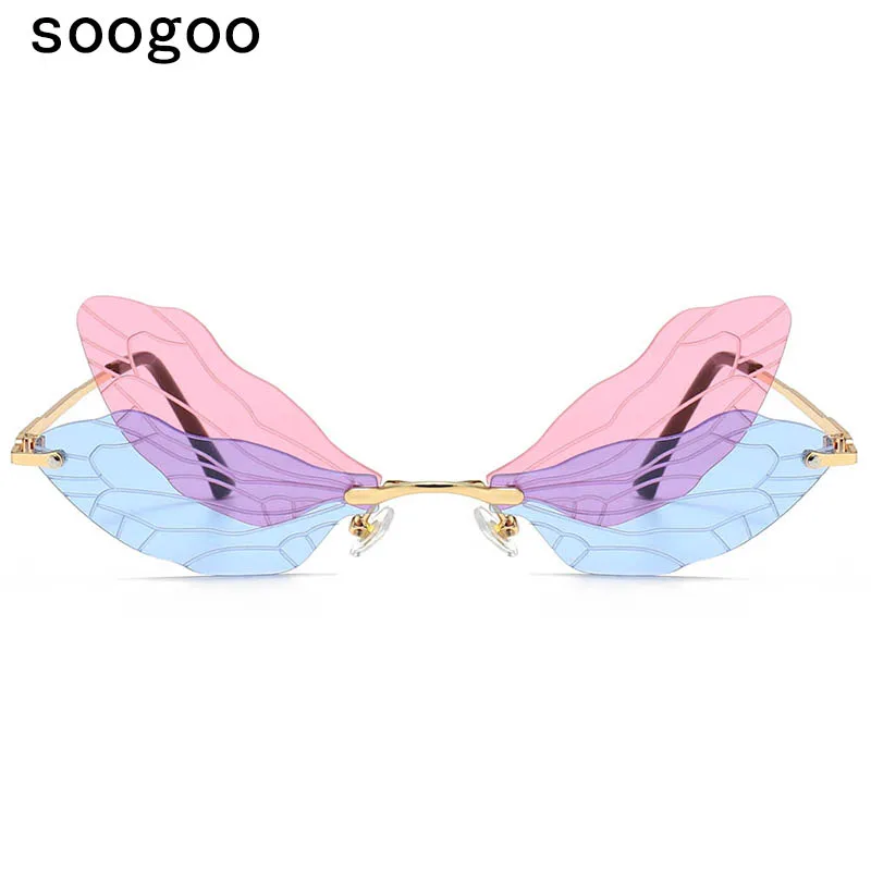Steampunk Dragonfly Rimless Sunglasses Women 2021 Fashion Luxury Brand Designer Gradient Clear Lens Sun Glasses For Men | Аксессуары для