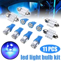 11pcsset blue led t1031mm car led light bulb kit auto festoon interior dome map tag light license plate lamp