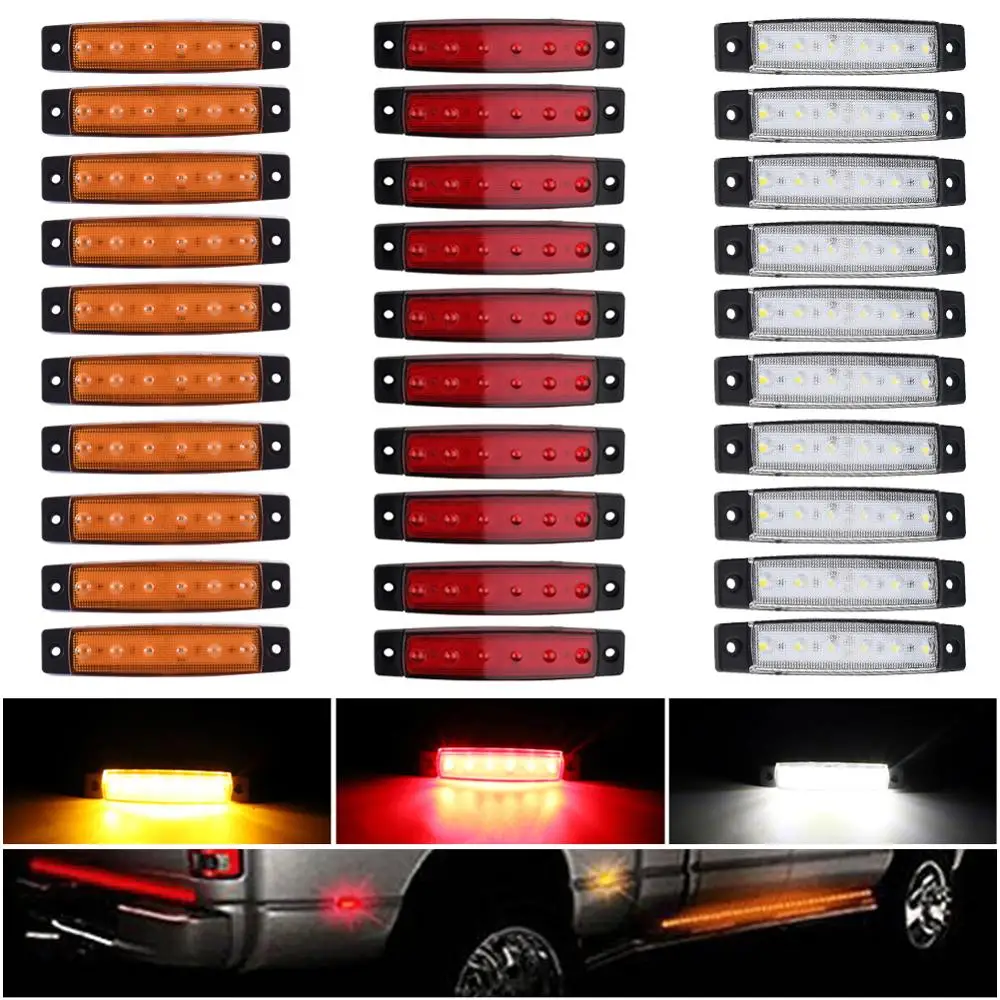 

30 Pcs 6 LED Amber Side Marker Lights, Amber Trailer Marker Lights, Rear Side Marker Lamp Amber, Led Marker Lights for Trucks
