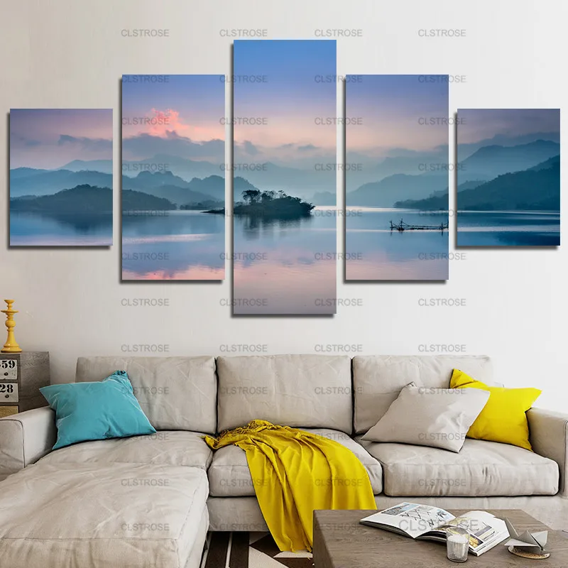 

5Pcs Decorative Poster Lake Landscape Painting Canvas Painting Home Wall Art Canvas Hd Printing Irregular Decorative Painting