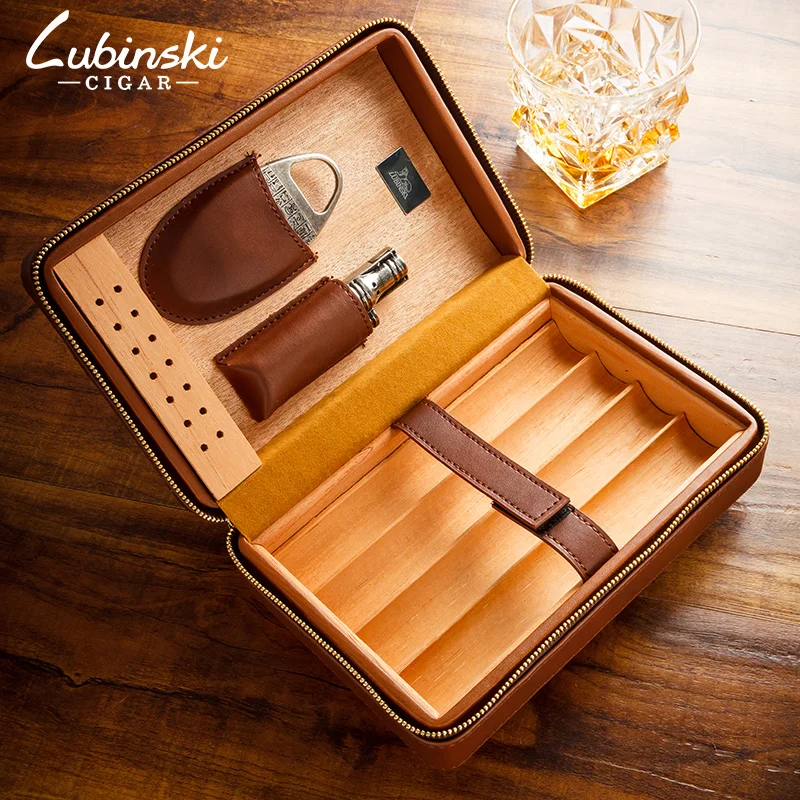 Lubinski кожаный чехол для сигар с подкладкой из кедра путешествий Humidor режущей