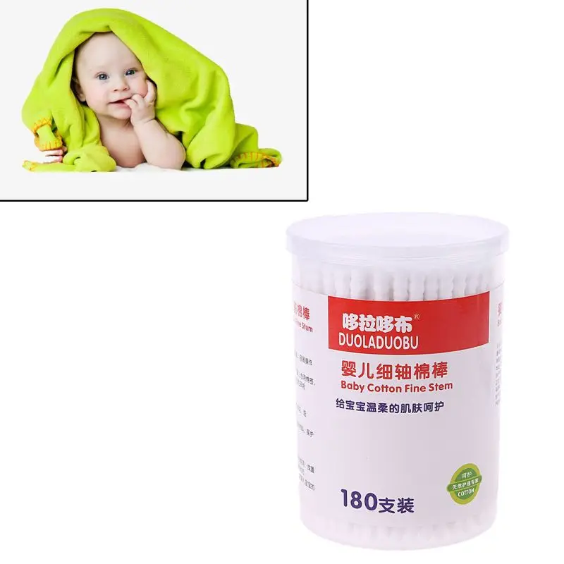 

180Pcs Baby Swabs Cotton Double End Swab Disposable Thin Stick Cleaning Tools