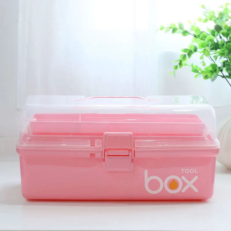 

Yiwumart Three-Tier Medicine Boxes For First Aid Kit Plastic Folding Medical Chest Organizer For Makeup Stationery Storage Boxes