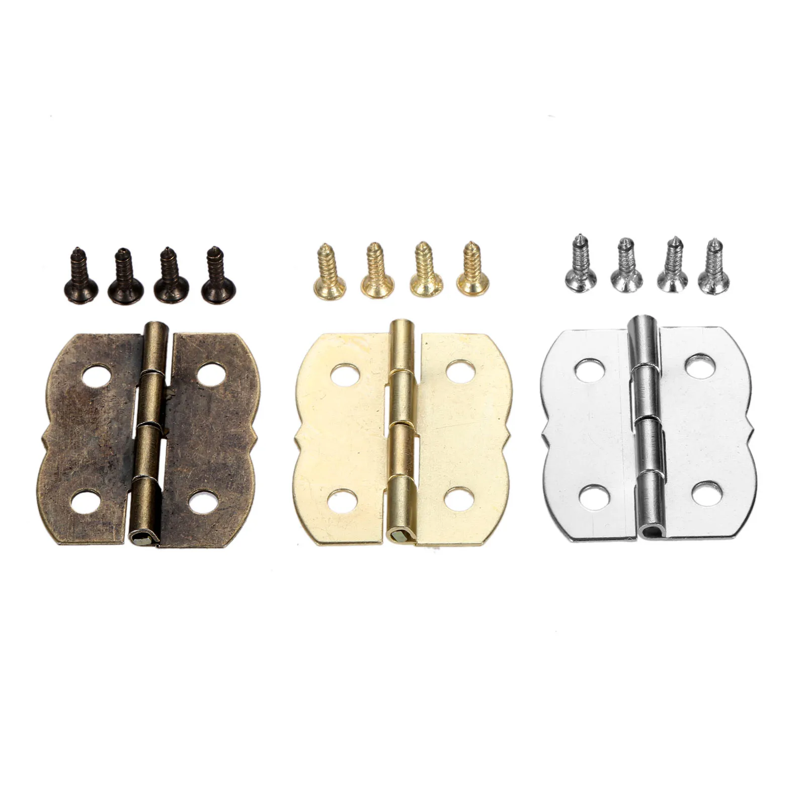 10Pcs Metal Hinges w/screws Cabinet Drawer Door 4 Holes Butterfly Decor Wood Jewelry Wine Box 30*25mm Antique Bronze/Silver/Gold