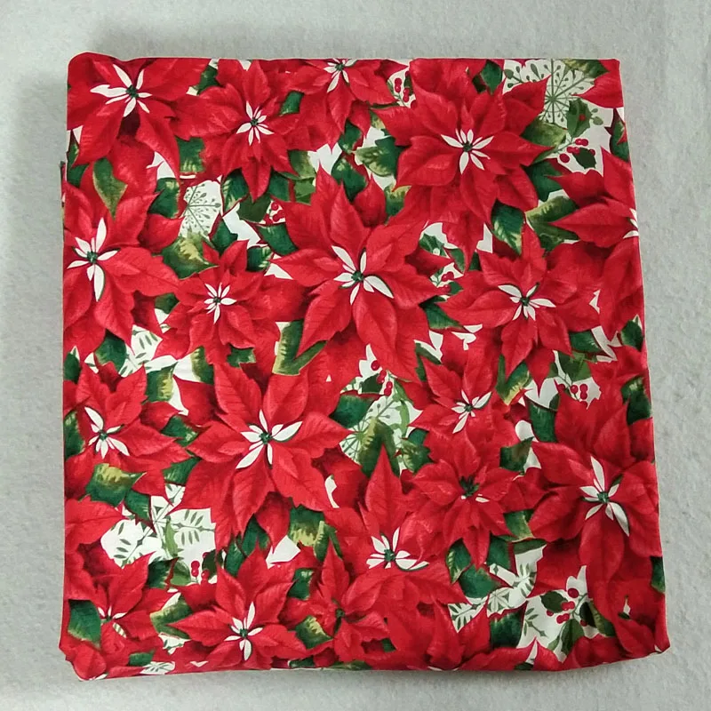 Симпатичная Рождественская красная Цветущая хлопковая ткань с цветочным