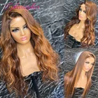 Парики из натуральных волнистых прямых волос с эффектом омбре, 13x4, бразильские, Реми кружевные парики