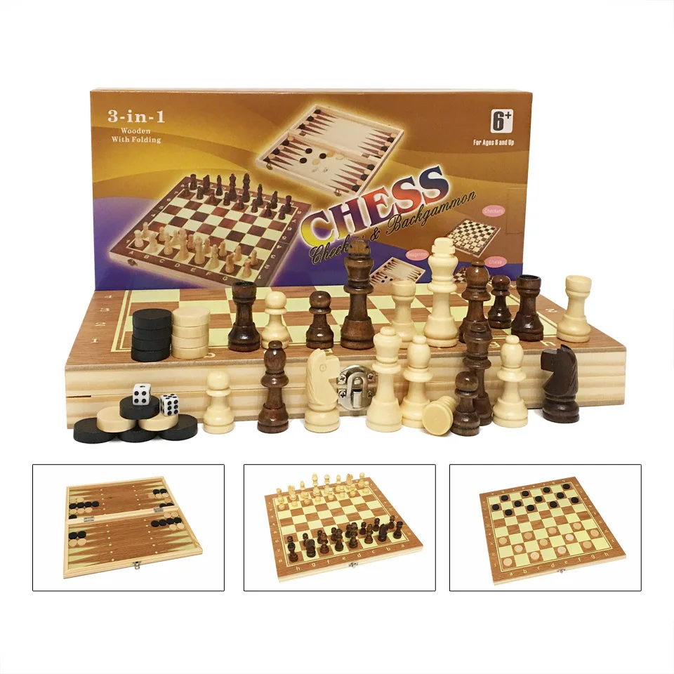 Деревянный Шахматный набор 3 в 1 шахматный для путешествий деревянная шахматная