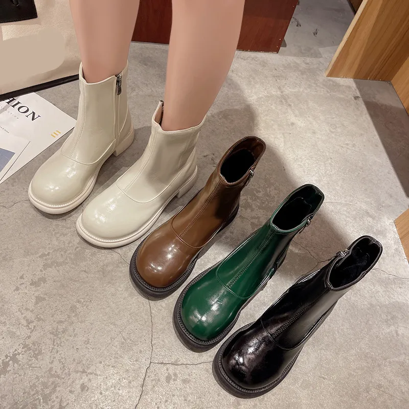 

Женские резиновые ботинки на молнии, с круглым носком, без каблука, осень 2021