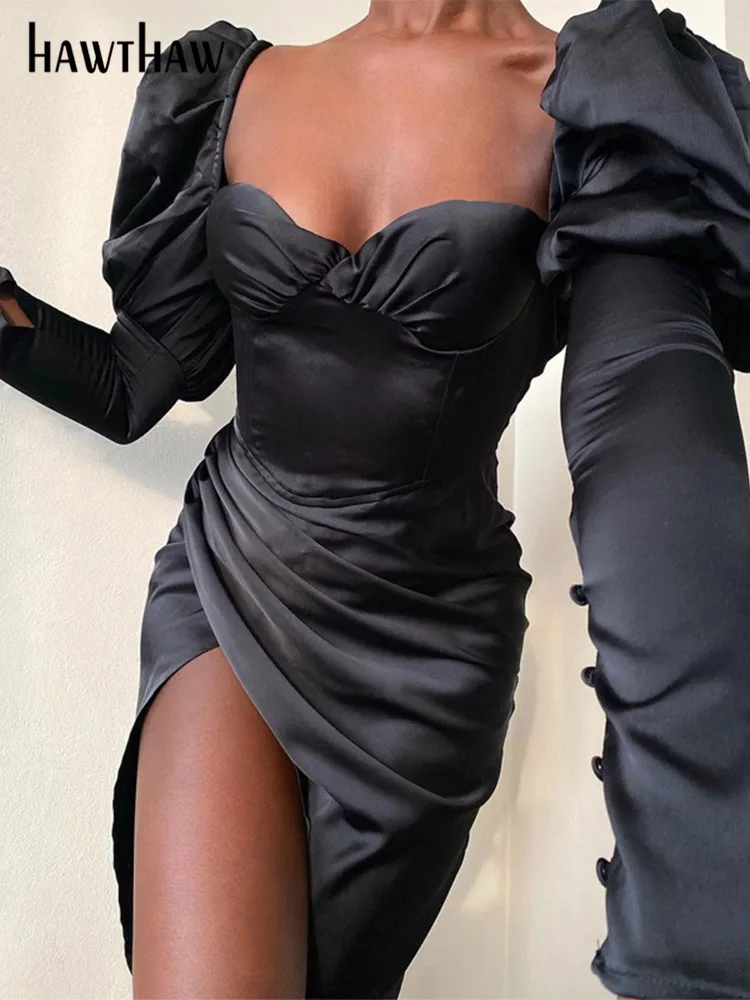 

Модное женское осенне-зимнее вечернее облегающее Черное мини-платье Hawthaw с длинным рукавом, осенняя одежда 2021, оптовая продажа товаров, улич...