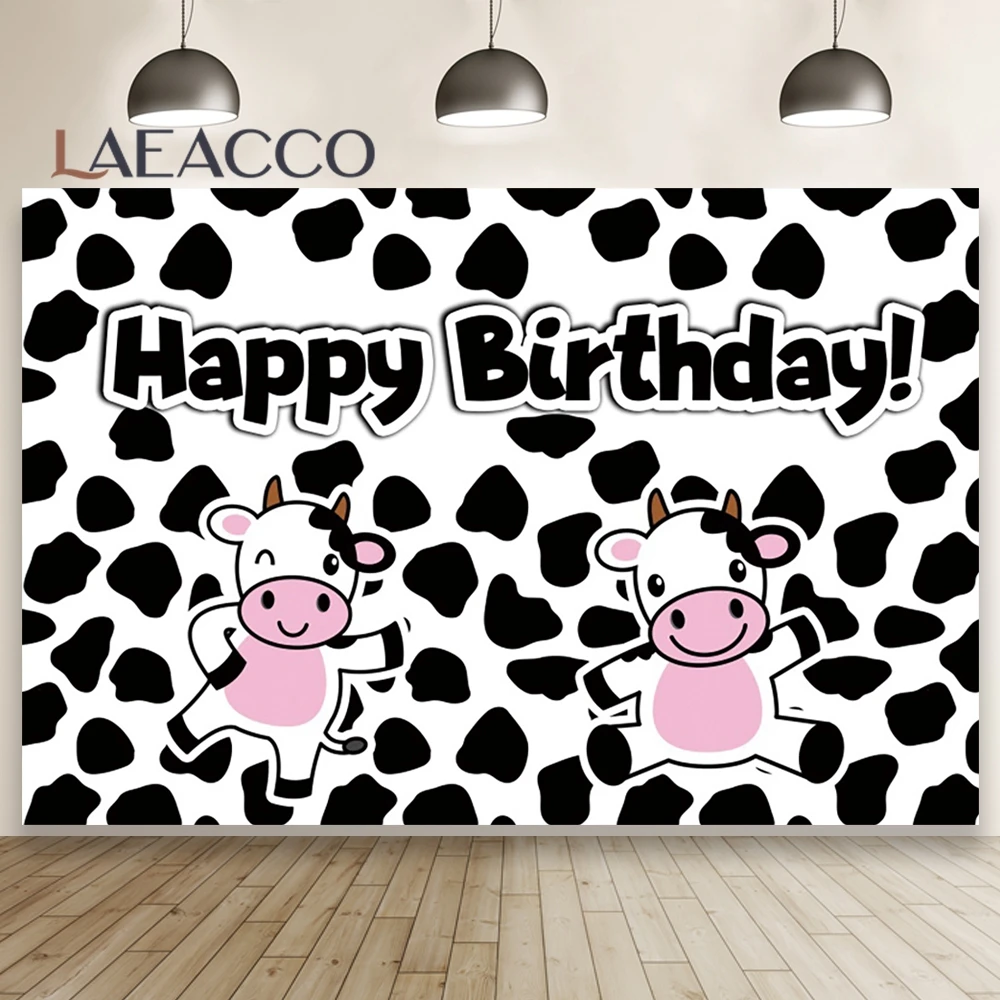

Laeacco милый молочный отпечаток коровы постер на день рождения семейный Фотофон