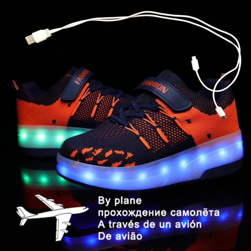 

2021 New 28-40 USB Charging Children Sneakers With 2 Wheels Girls Boys Led Shoes Kids Sneakers With Wheels Roller Skate Shoes