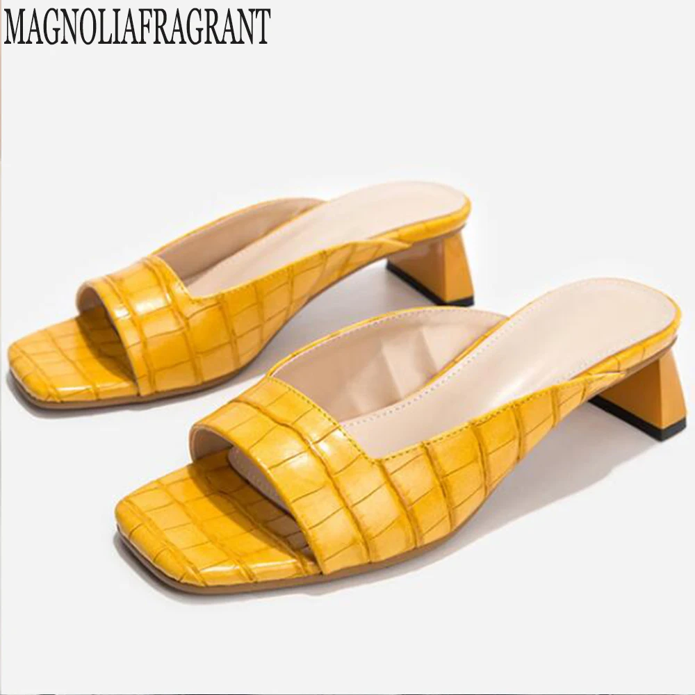 

new Women Summer Square Head Slippers Fashion High heel Slipper Sandals Thick heel Slipper women Sandals buty damskie hy399