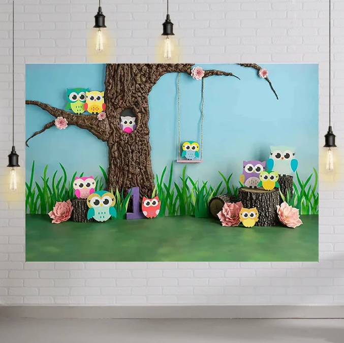 

Woodpecker 1st Birthday Backdrop Children 1st Birthday Photo Background Newborn Baby Portrait Photo Booth Props Photocall
