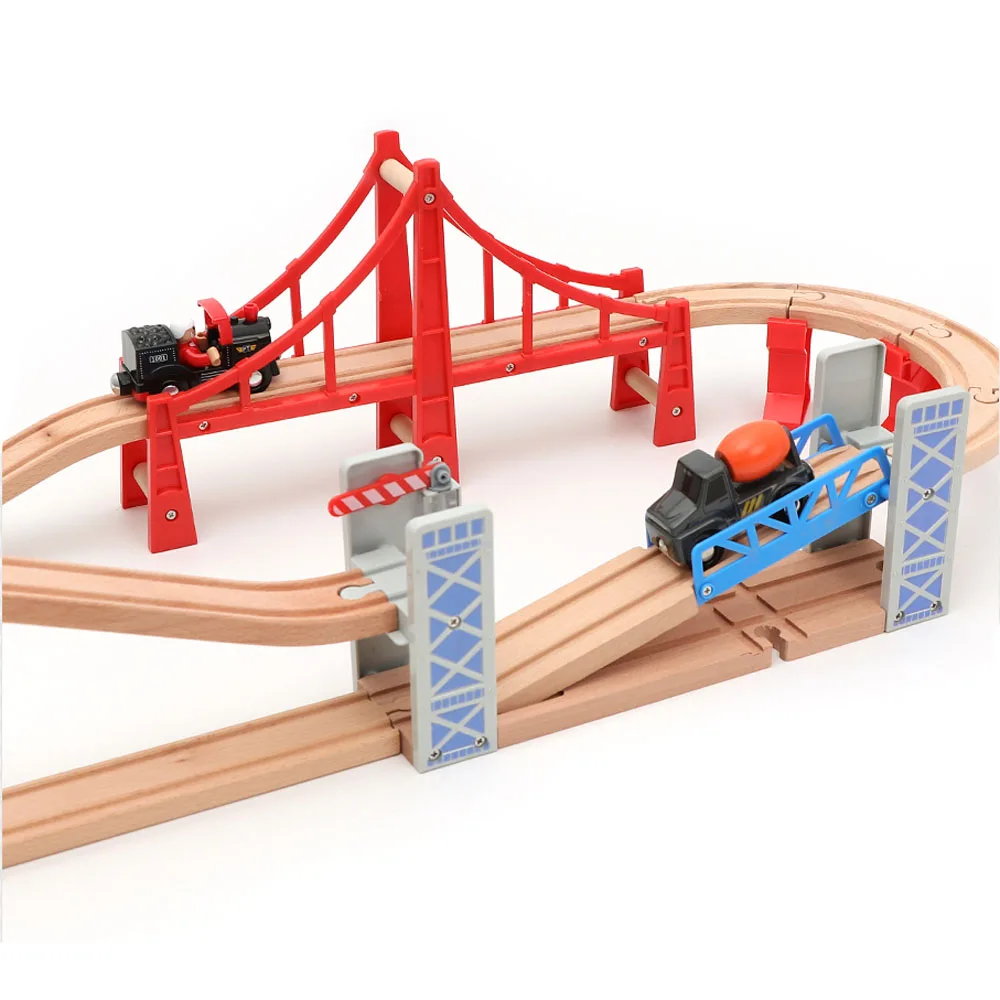 

Wooden Train Tracks Railway Toys Set Accessories Wooden Double Deck Bridge Racing Tracks Educational Toys for Children Gift