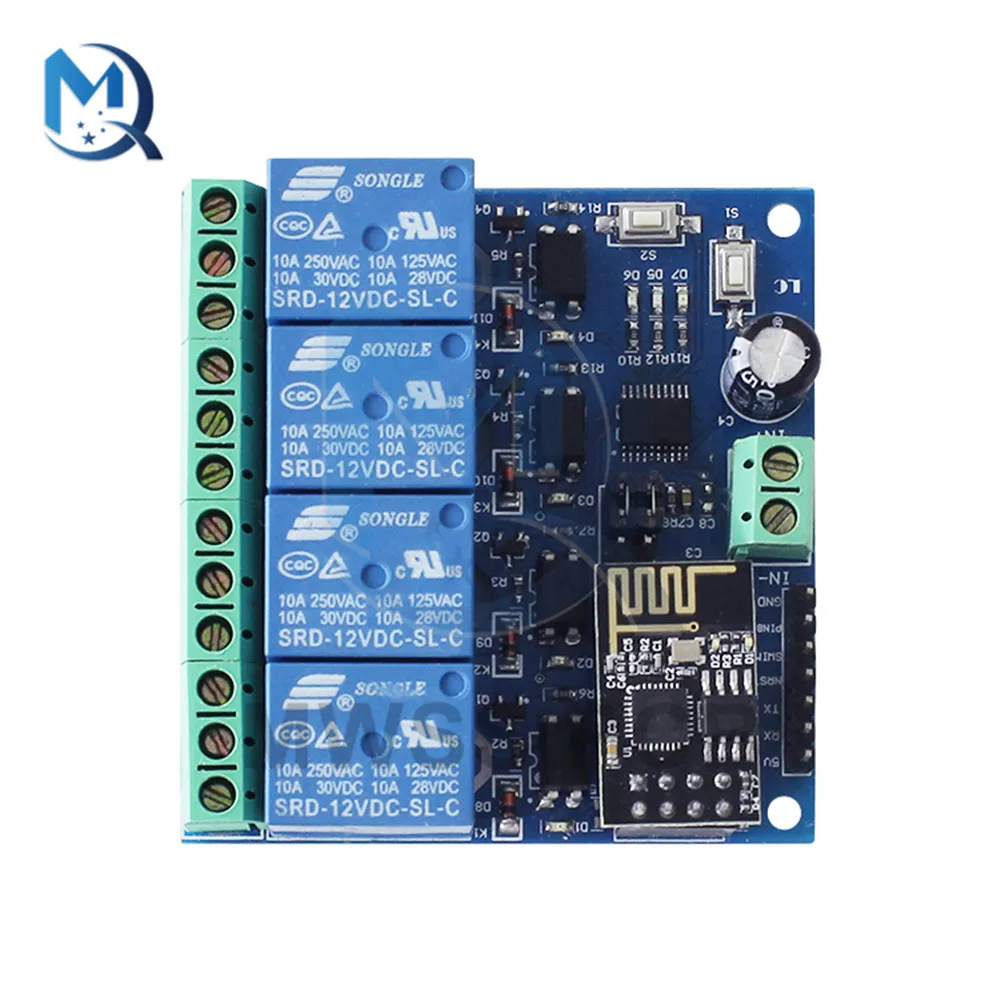 

Релейный модуль DC 12 В ESP8266 ESP-01 WiFi 4-канальный для контроллера приложения Smart Home