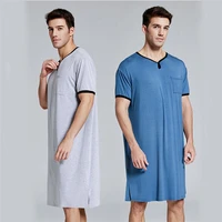 men sleep robes short sleeve solid pajamas pockets cozy cotton vintage homewear nightgown mens bathrobes