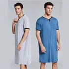 Мужские халаты для сна, мусульманская одежда для сна с коротким рукавом, с карманами, Уютная хлопковая винтажная Домашняя одежда, ночная рубашка, мужские халаты, лидер продаж