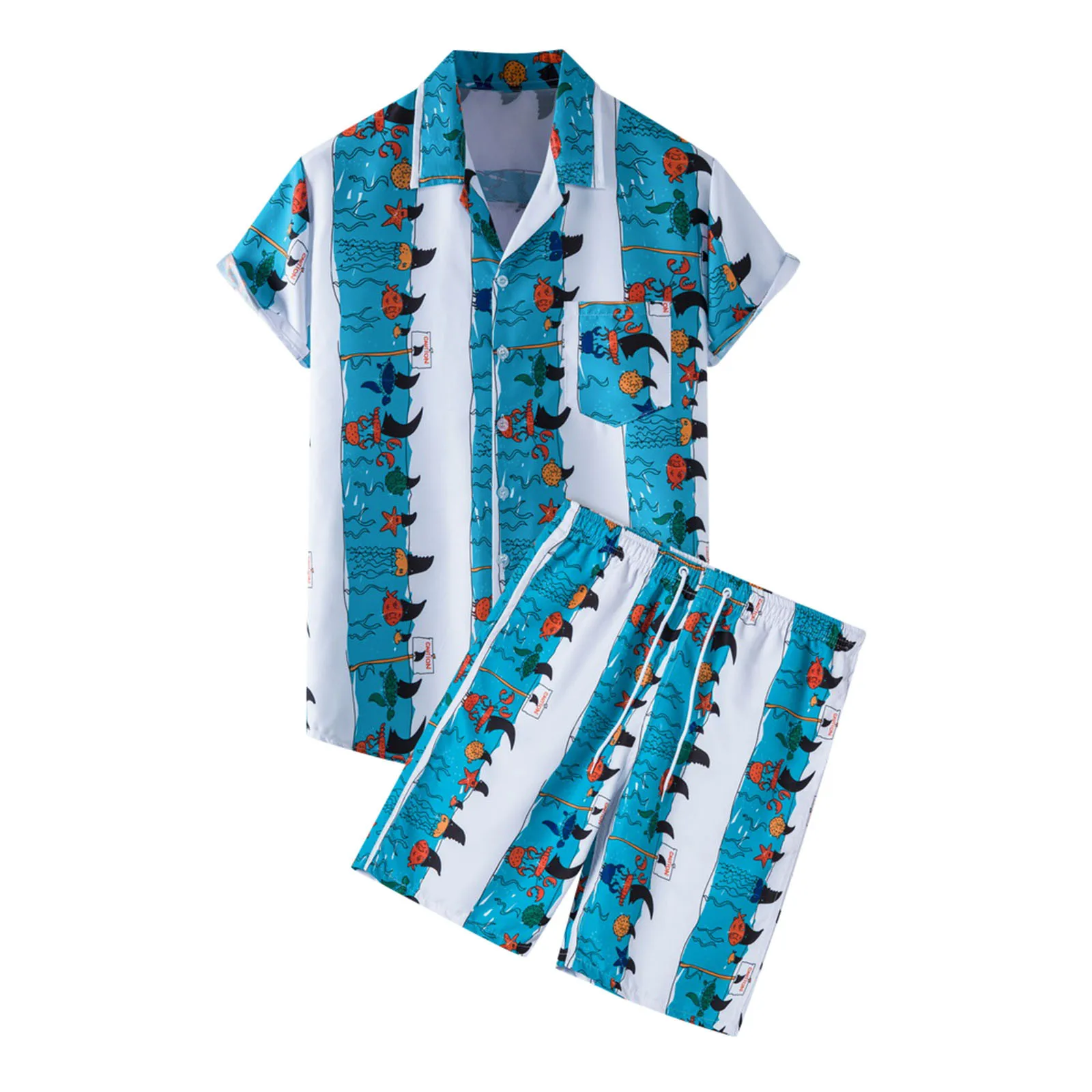 

Мужской комплект из 2 предметов, летняя гавайская рубашка с коротким рукавом и пуговицами, пляжные шорты на одной пуговице, универсальная ул...