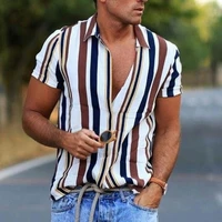 2022 summer new korean short sleeve shirt button down slim fit men striped shirts casual fashion mens designer clothes chemise