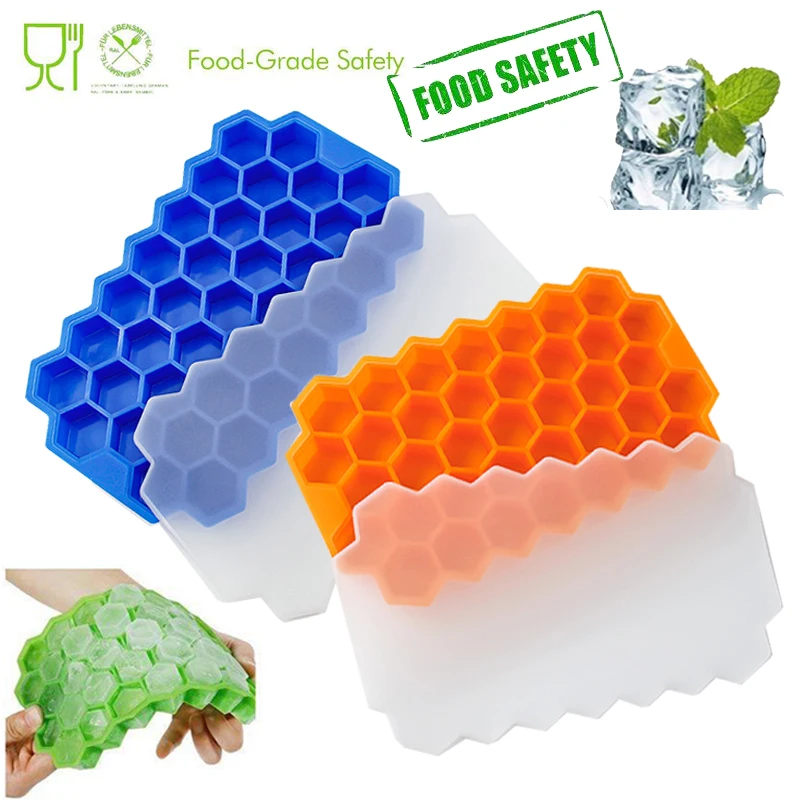 

Ice Cube Maker Silicone Molds 37 Cells Summer Honeycomb Ice Trays With Removable Lids Forms Food Grade Mold For Whiskey Cocktail