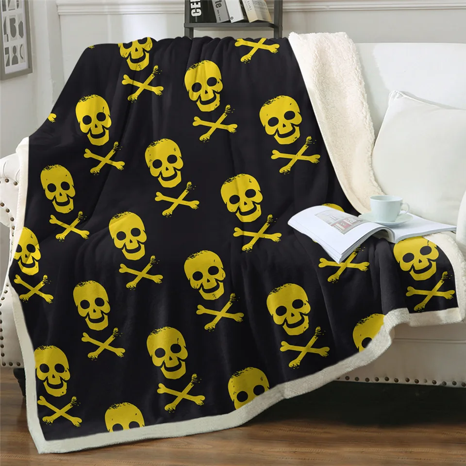 BeddingOutlet, плюшевое покрывало с черепом, покрывало с крестиком, готическое покрывало из шерпы, желтое, черное Ретро одеяло, s для кровати, Прямая поставка