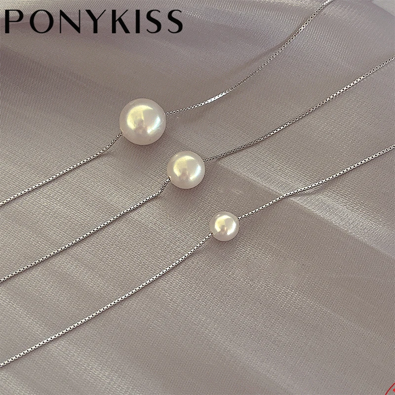 

Прелестная цепочка PONYKISS из стерлингового серебра 925 пробы с жемчугом диаметром 6-10 мм Женская Минималистичная изящная бижутерия Прямая пост...