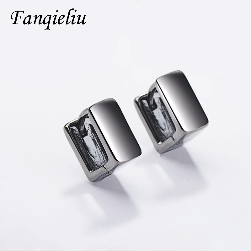 

Fanqieliu Black Wide Square Hoops Girl Gift 925 Sterling Silver Hoop Earrings For Women FQL20393