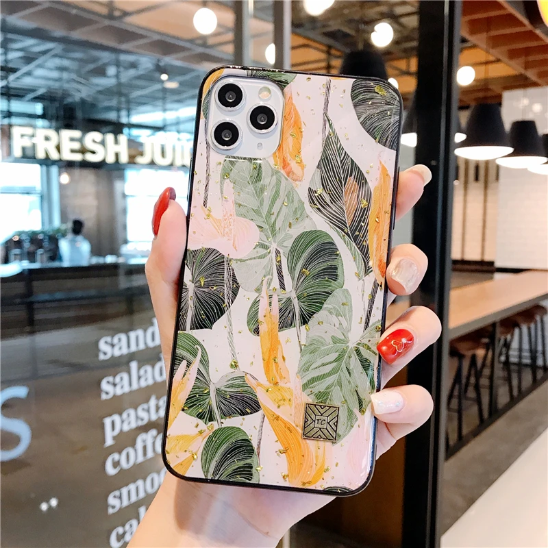 New Painted Gold Foil Silicon Case For iPhone 14 13 12 11 Pro Xs Max SE XR X 6 6s 7 8 Plus Glitter Fruit Orange Soft Cases Cover