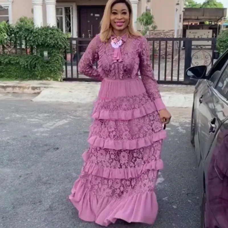 Осеннее кружевное платье большого размера с длинным рукавом новый стиль