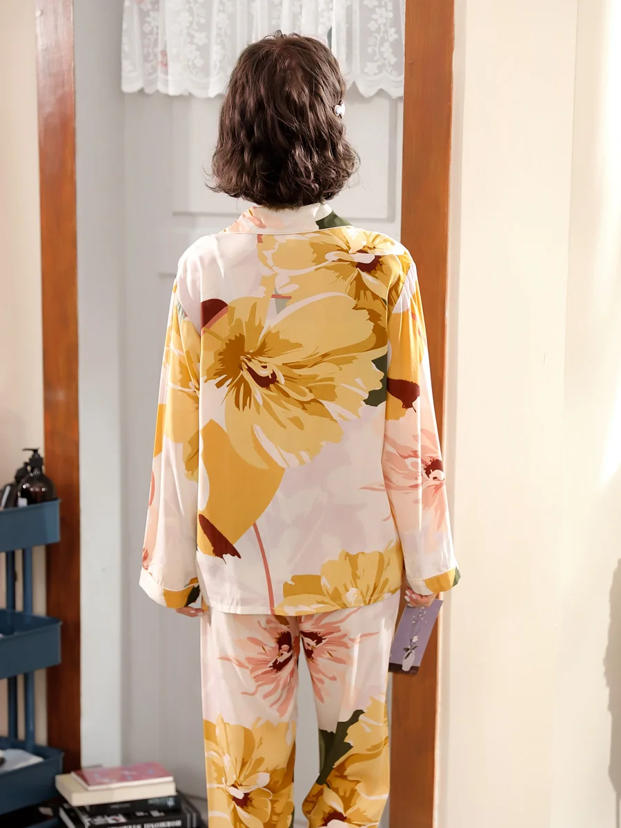 Женские пижамы с длинным рукавом весенне-осенние хлопковые тонкие длинные штаны