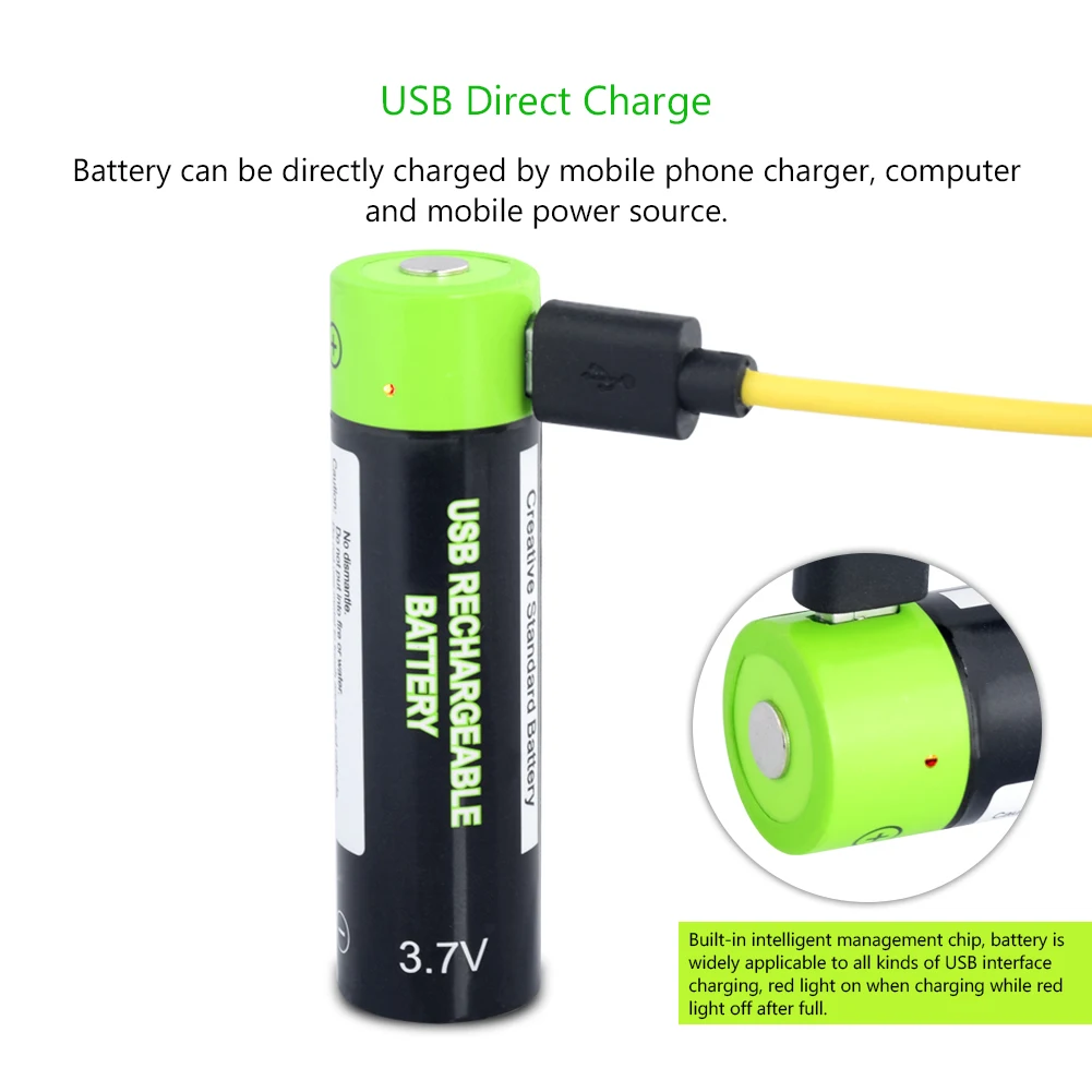 

3.7V 18650 Rechargeable Battery 1500mAh USB Rechargeable Lithium Polymer Battery Quick Charging by Micro USB Cable