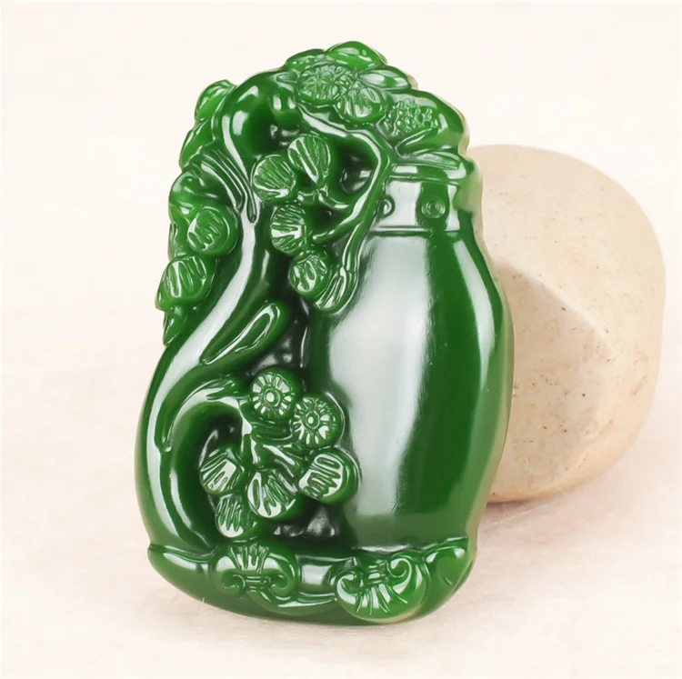 Цветок сливы натуральный зеленый нефрит кулон ожерелье Китайский ручной резной