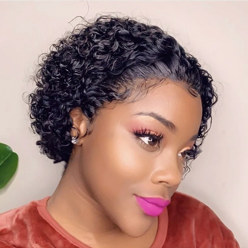 

Short Pixie Cut Curly wig 4x4 lace closure wig For Women Pre Plucked 150% density human hair wig Bleached Knots side part wig