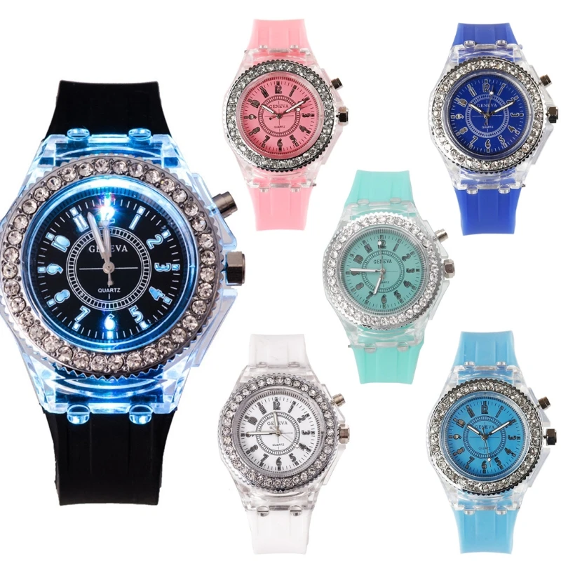 

Fashion Women Geneva LED Backlight Crystal Quartz Wrist Watch Sport Waterproof