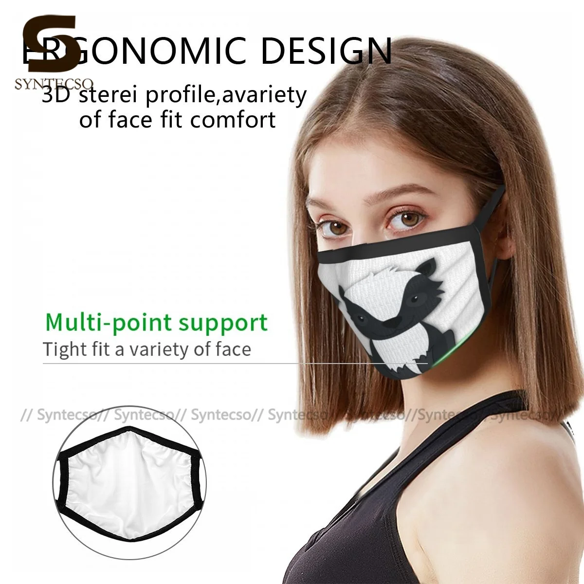 

Skunk Face Mouth Mask Adult Protection Funny Cloth Printed Facial Mask