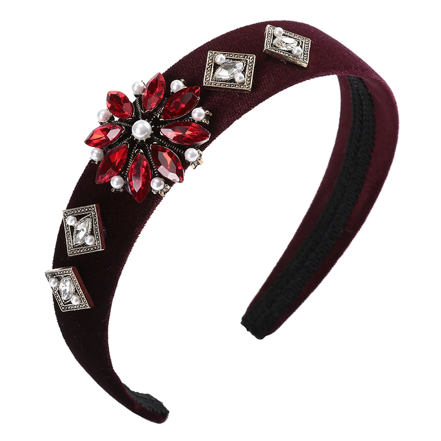 Черные бархатные ободки в стиле барокко с жемчужинами Ретро цветок Кристальные