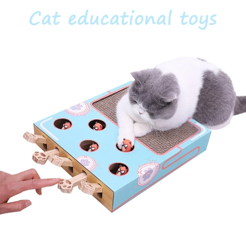 

T5EF 3-in-1 Corrugated Cardboard Cat Scratcher Busy Box Toy Scratcher Cat Teaser Wands to Relieve Boredom & Consume Excess