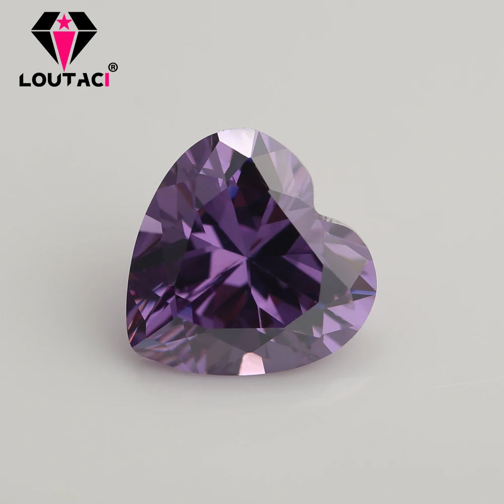 

LOUTACI Colored Cubic Zirconia Heart Shape Amethyst Color Brilliance Jewelry Women Wedding Rings Gemstones Small Size 3x3-4x4mm