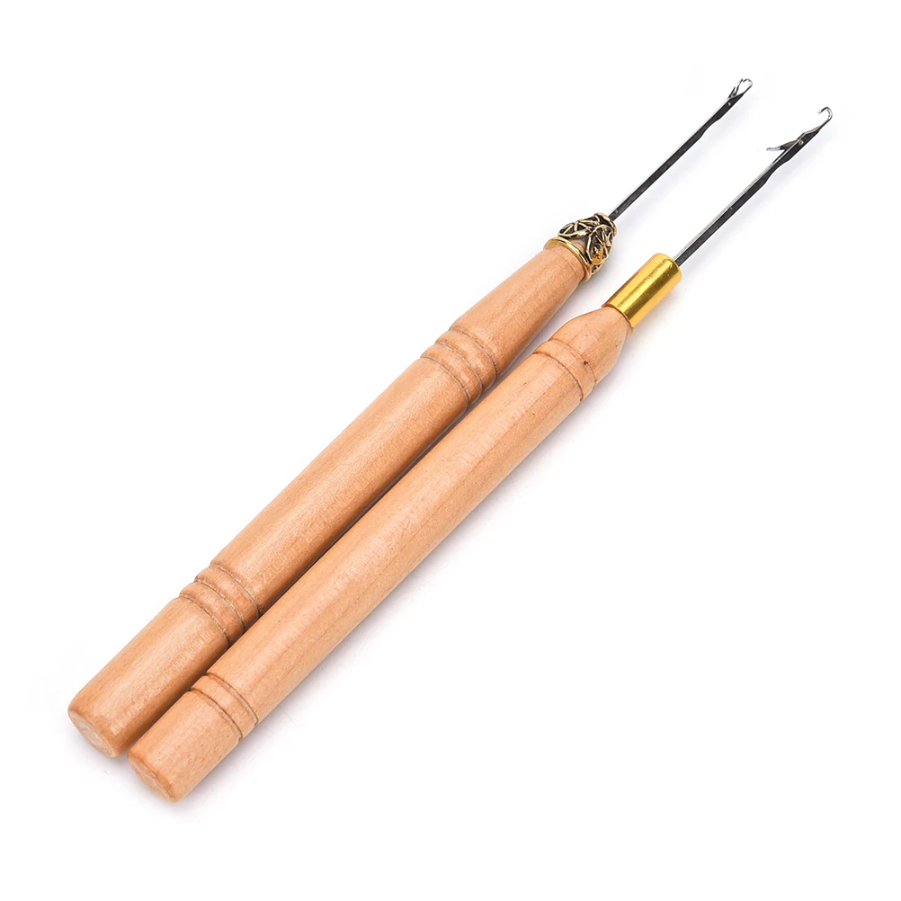 

1Pc Hair Clips Wooden Handle Pulling Ventilation needle/puller For Hair Micro Extensions Tool