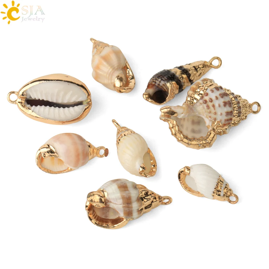 CSJA Natural Shell Charms for Jewelry Making Assorted Conch Cowrie Seashell Accessories DIY Bracelet Pendant Necklace Craft G443 | Украшения